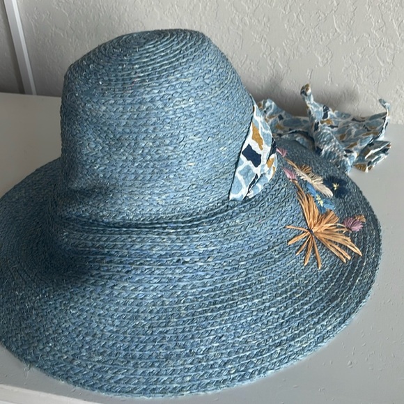 Lele SadoughiAzalea Flower-Embroidered Blue Straw Hat - Picture 8 of 11